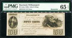 Gem Crisp 1840's .50 John H King Williamsport MD PMG 65 EPQ Tough Note!
