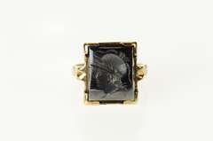 10K Yellow Gold Carved Hematite Intaglio Retro Statement Ring
