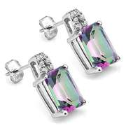 2 3/4 CARAT MYSTIC GEMSTONE & DIAMOND STERLING SILVER EARRINGS