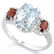 1.52 CT AQUAMARINE & 2/3 CT GARNET STERLING SILVER RING