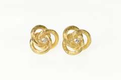 14K Yellow Gold Textured Twist Knot Diamond Retro Stud Earrings