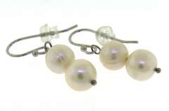 Sterling Silver Double Pearl Drop Dangle Earrings