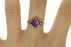 10K White Gold Pink Topaz Diamond Halo Flower Cocktail Ring