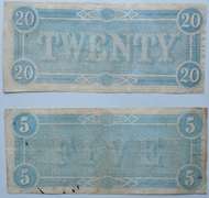 $ 5 & $ 20 Feb 17 1864 Series Confederate States Notes