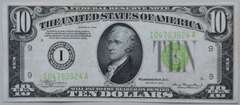 1934 $ 10 Lime Green Seal Minneapolis Fed Res Note