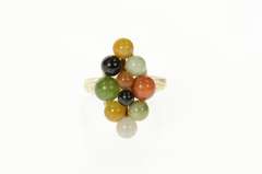 14K Yellow Gold Retro Multi Colored Jade Cluster Statement Ring