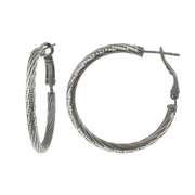 Black Rhodium Overlay Sterling Silver 30mm Diamond Cut Hoop Earrings