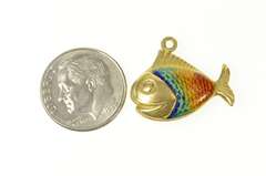 14K Yellow Gold Rainbow Enamel Fish Puffy Retro Charm/Pendant