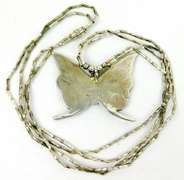 Signed Navajo Large Sterling Gemstone Butterfly Necklace
