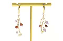 14K Yellow Gold Pearl Amethyst Garnet Branch Tree Dangle Earrings