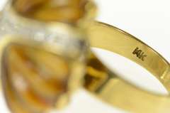 14K Yellow Gold 1960's Ornate Carved Tiger's Eye Diamond Ring