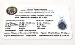 Fascinating Huge 28.00CTS Cabochon Cut Natural Star Ruby & White Sapphire Necklace in Vermeil