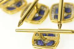18K Yellow Gold Squared Lapis Lazuli Diamond Tuxedo Stud Cuff Links