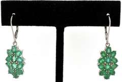 Vivacious Emerald Cluster Earrings in Platinum-Plated Silver
