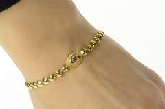 18K Yellow Gold Oval Pink Topaz Diamond Halo Round Link Bracelet