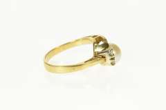 10K Yellow Gold Retro Pearl CZ Accent Bypass Classic Ring