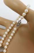 Vintage High Luster White Pearl Necklace, 14K Gold Clasp