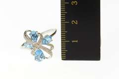 10K White Gold Pear Blue Topaz Diamond Wavy Cluster Ring