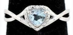 Precious Sweet Heart Cut Aquamarine & Diamond Ring in Sterling Silver