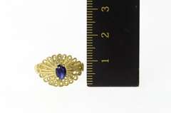 14K Yellow Gold Ornate Scalloped Oval Sapphire Statement Ring