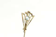 10K Yellow Gold Art Deco Syn. Blue Topaz Ornate Pin/Brooch