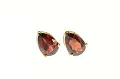 10K Yellow Gold Pear Garnet Solitaire Ornate Stud Earrings