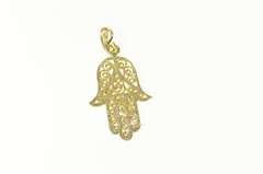 14K Yellow Gold Ornate Filigree Protection Symbol Hamsa Charm/Pendant