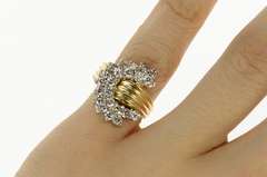 14K Yellow Gold 1.32 Ctw Diamond Wavy Curved Cluster Ring