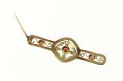 9K Yellow Gold Victorian Three Stone Garnet Statement Pin/Brooch