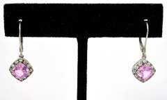 Youthful Pink Sapphire & Topaz Earrings in White Gold