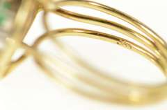 14K Yellow Gold Retro Natural Emerald Diamond Cocktail Ring