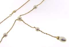 Stunning 14kt YG White Pearl Lariat Style Necklace