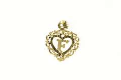 10K Yellow Gold F Initial Letter Monogram Heart Name Pendant