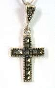 Dark Marcasite Cross Necklace in Sterling Silver