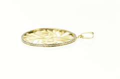 14K Yellow Gold Diamond Round Swirl Abstract Cut Out Circle Pendant