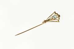 10K Yellow Gold Art Deco Syn. Blue Topaz Ornate Pin/Brooch