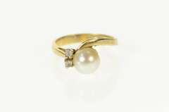 10K Yellow Gold Retro Pearl CZ Accent Bypass Classic Ring