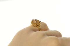 14K Yellow Gold 1960's Retro Ruby Flower Cluster Statement Ring