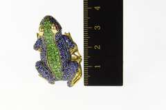 14K Yellow Gold Pave Sapphire Peridot Ruby Frog Statement Ring
