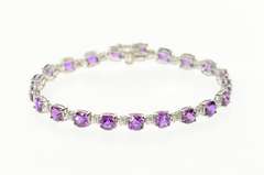 10K White Gold Faceted Cushion Amethyst Diamond Accent Bracelet
