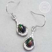 ETHIOPIAN BLACK OPAL & WHITE TOPAZ 1.20 CT ETHIOPIAN BLACK OPAL STERLING SILVER EARRINGS