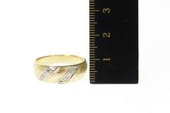 14K Yellow Gold Retro Diamond Striped Textured Wedding Band Ring