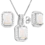 2 2/5 CARAT CREATED FIRE OPAL & DIAMOND STERLING SILVER JEWELRY SET