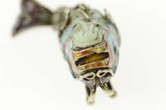 Sterling Silver 3D Ornate Articulated Fish Chinese Stylized Pendant