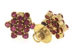 Charming Yellow Gold Ruby Flower Earrings