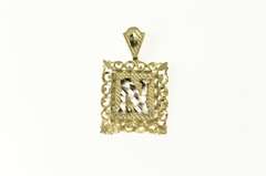 10K Yellow Gold Ornate N Monogram Squared Letter Name Pendant