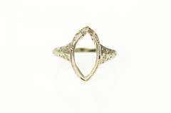 14K White Gold Ornate Marquise Art Deco Filigree Setting Ring