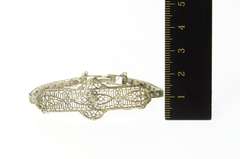14K White Gold Diamond Ornate Art Deco Filigree Statement Bracelet