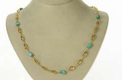 18K Yellow Gold Retro Turquoise Twist Link Statement Chain Necklace