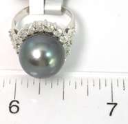 Rotund Black Tahitian Pearl & Diamond Ring in 14KT White Gold